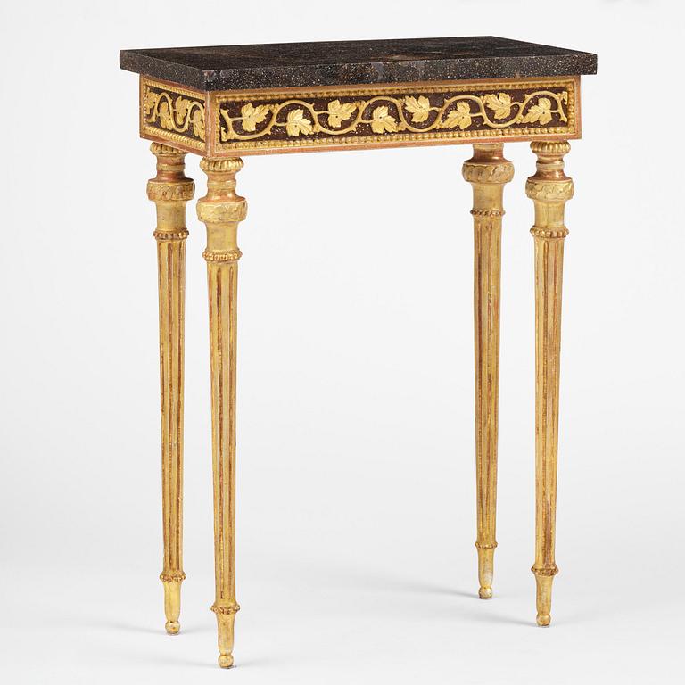 A late Gustavian carved giltwood and marble console table attributed to P. Ljung (1743-1819).