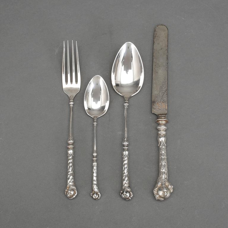 RESEBESTICK I SCHATULL, 4 delar, silver, K Andersson, omkring år 1900. 140 gram.