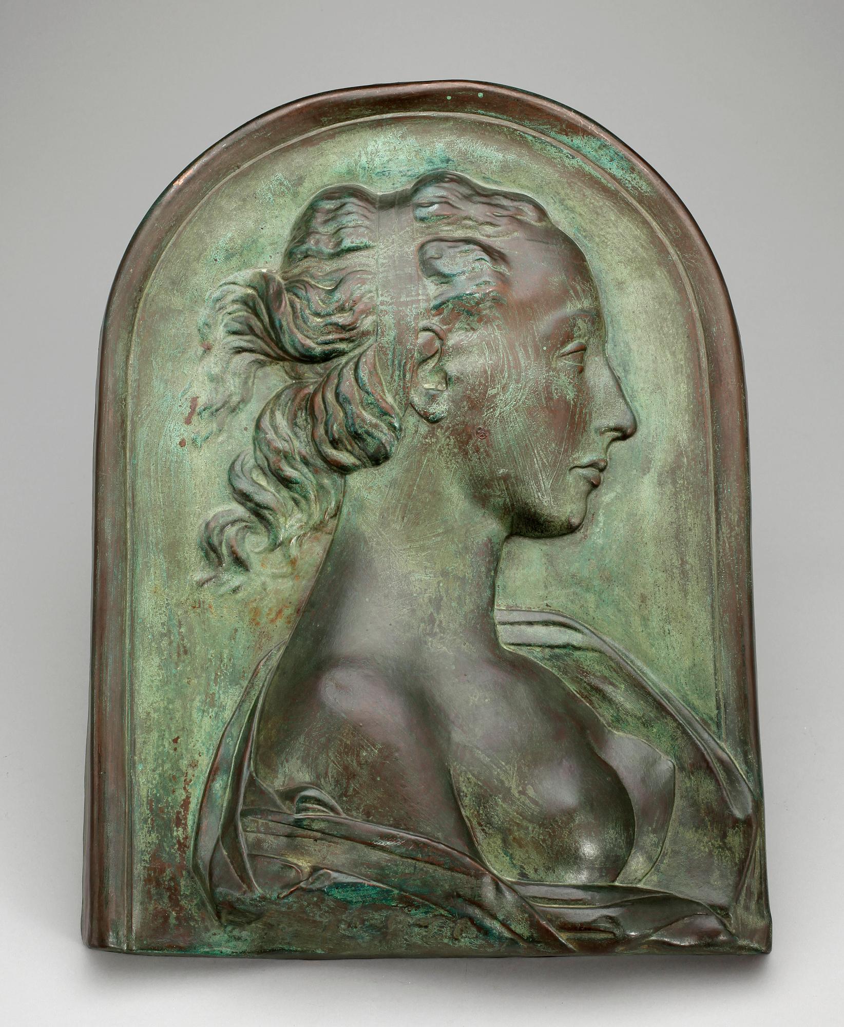 VÄGGPLAKETT, patinerad brons, jugend, 1900-talets början.