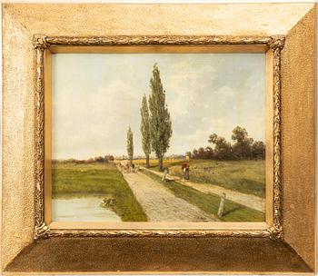 Okänd konstnär, 1800-tal, Landsväg med figurer och popplar.