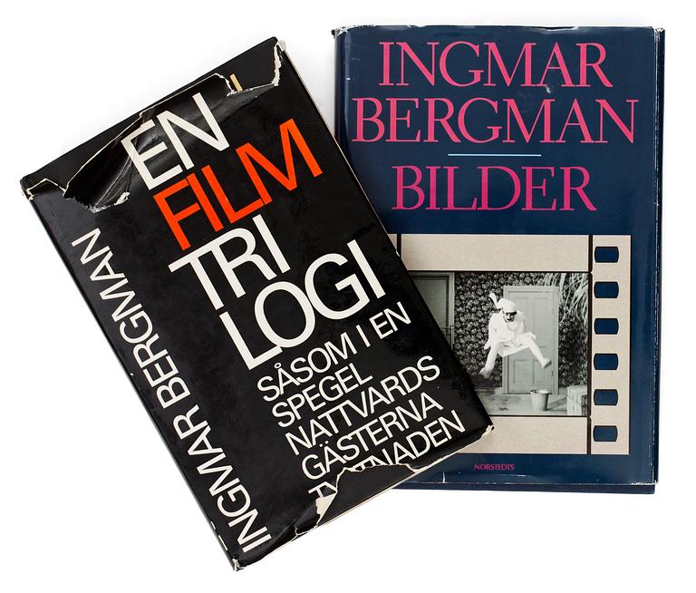 BÖCKER, 2 st,  Ingmar Bergman, "Bilder", Nordstedts förlag AB, Stockholm 1990 samt "En filmtrilogi", P.A Nordstedt & söners förlag, Stockholm 1963.