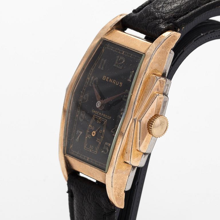 Benrus, wristwatch, 27 x 32 mm, Art Deco, gold-plated, manual winding, circa 1930s.