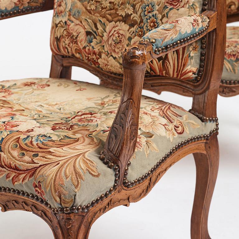 A set of six Louis XV armchairs, mid 18th century.