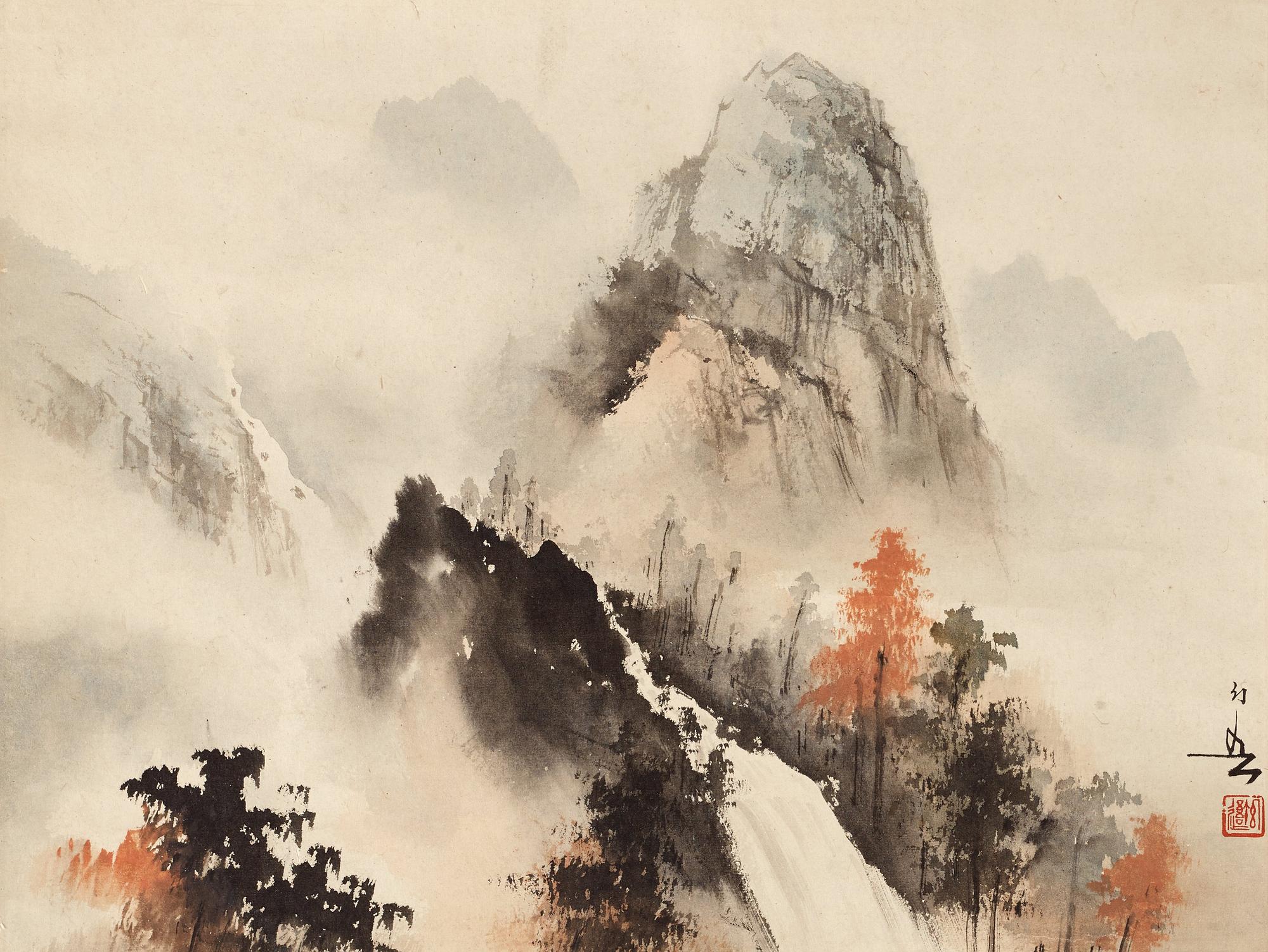 Two hanging scrolls of landscapes by Huang Huanwu (1906-1985), signed.