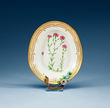 1381. A leaf shaped Royal Copenhagen 'Flora Danica' dish, Denmark, 20th Century.