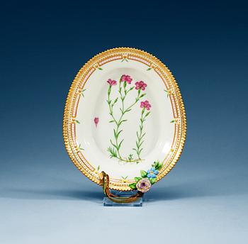 1381. A leaf shaped Royal Copenhagen 'Flora Danica' dish, Denmark, 20th Century.