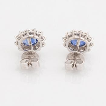 Örhängen, carmosé  med safirer och briljantslipade diamanter.