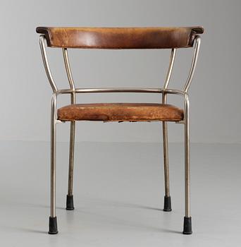 Gunnar Asplund, A Gunnar Asplund armchair, circa 1930, possibly a prototype. Chromed plated tubular steel with brown leather upholstery.