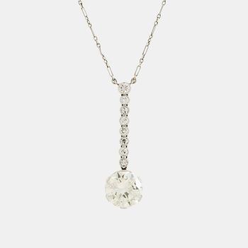 513. Hängsmycke platina med en rund briljantslipad diamant vikt ca 5.25 ct kvalitet ca M/N vvs.