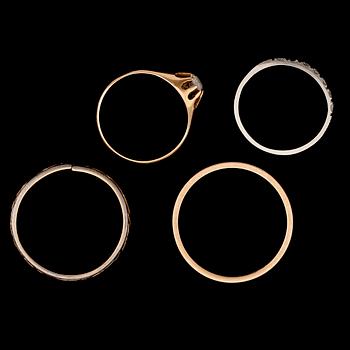 RINGAR, 4 st, 18 k guld och vitguld. Total vikt ca 16 g.