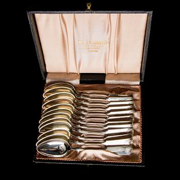 MATSKEDAR, 12 ST, TESKEDAR 12+10+7, silver, Finland 1920-30-tal, vikt 819 g.