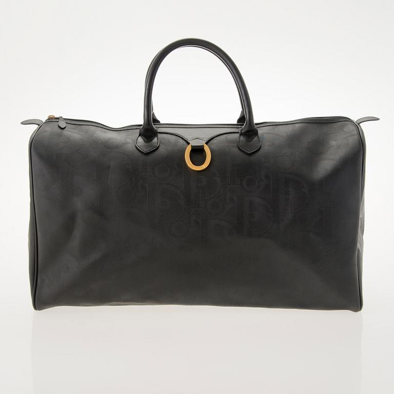 CHRISTIAN DIOR Black Monogram Coated Canvas Duffel Bag.