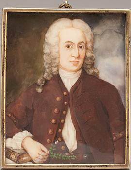 Johan Henrik Scheffel · JOHAN ERIK SCHEFFEL,efter. MINIATYRPORTRÄTT,gouache på ben, 1800-tal.
