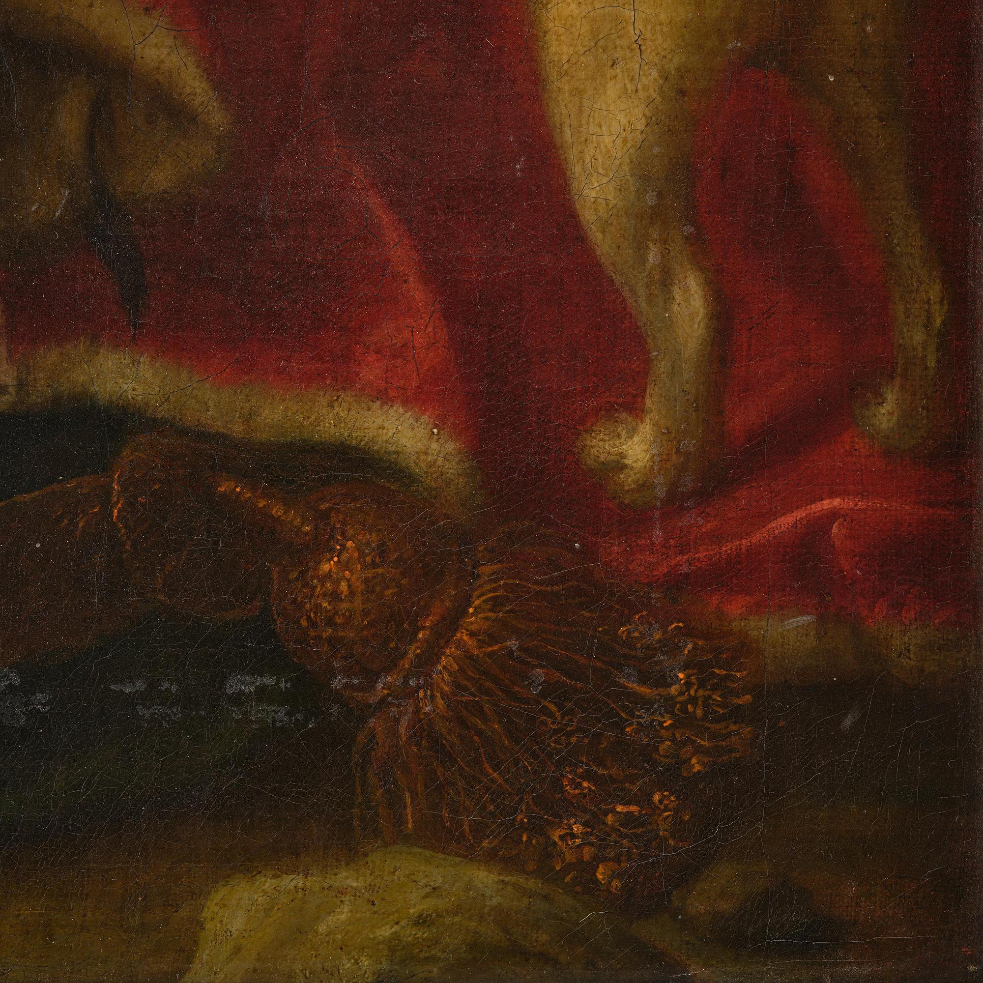 Nicolaes Maes, hans krets, Porträtt av en pojke i hermelinfodrad mantel och mops.