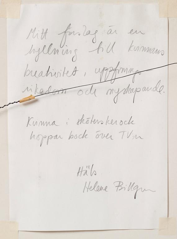 Helene Billgren, "Kvinna i sköterskerock hoppar bock över TV:n".