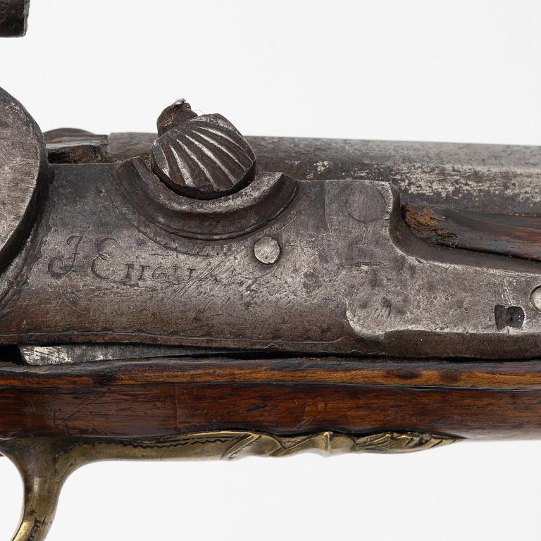 Percussion pistol, converted from flintlock, by Jonas Engvall, Jönköping (1718-45).