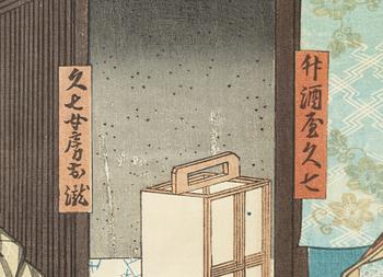 Utagawa Kunisada (Toyokuni III), A diptych with a kabuki scene.