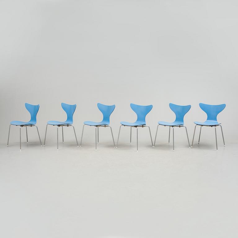STOLAR, 6 stycken, "Liljan", Arne Jacobsen, 1970-tal.