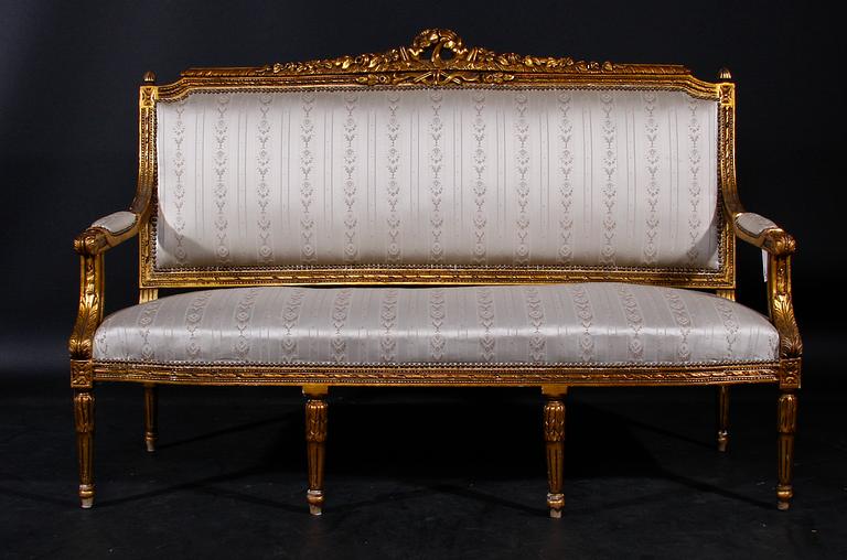 SALONGSGRUPP, 6 delar, Louis XVI-stil. 1900-tal.