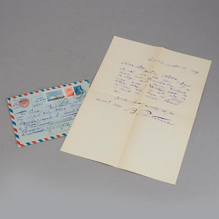 BREV med AUTOGRAF, egenhändigt skrivet och signerat Boris Pasternak, 1959.