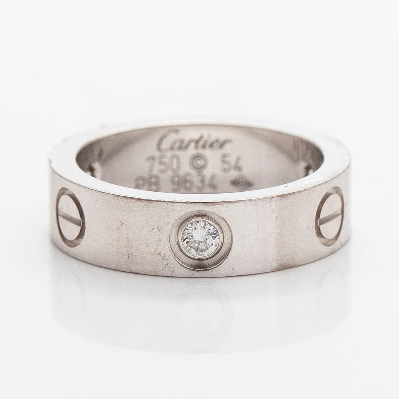 Cartier, sormus, "Love", 18K valkokultaa, briljanttihiottuja timantteja.