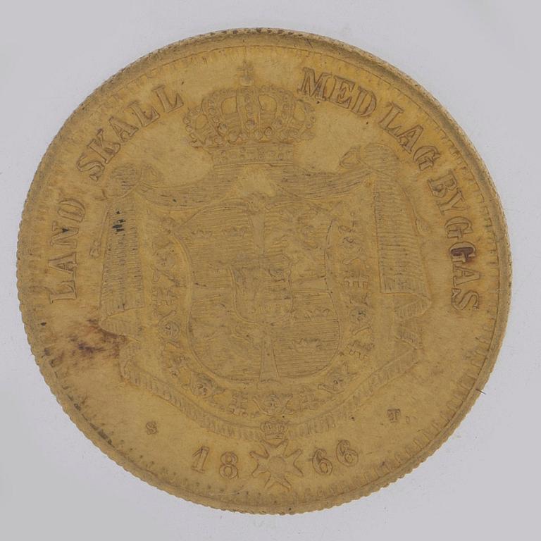 GULDMYNT, 1 Dukat, Karl XV av Sverige och Norge, 1866.