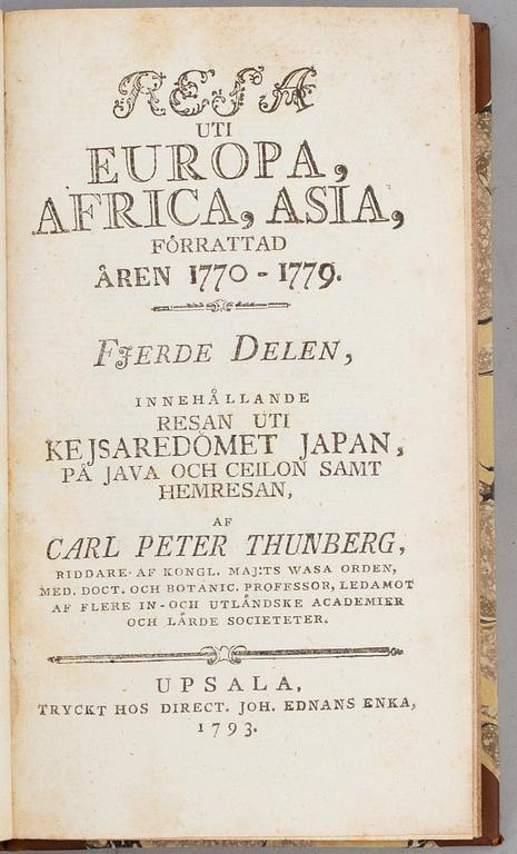 Thunbergs Resa 1770-79 i vackra band (4 vol).