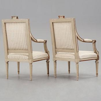 A pair of Gustavian late 18th century armchairs.