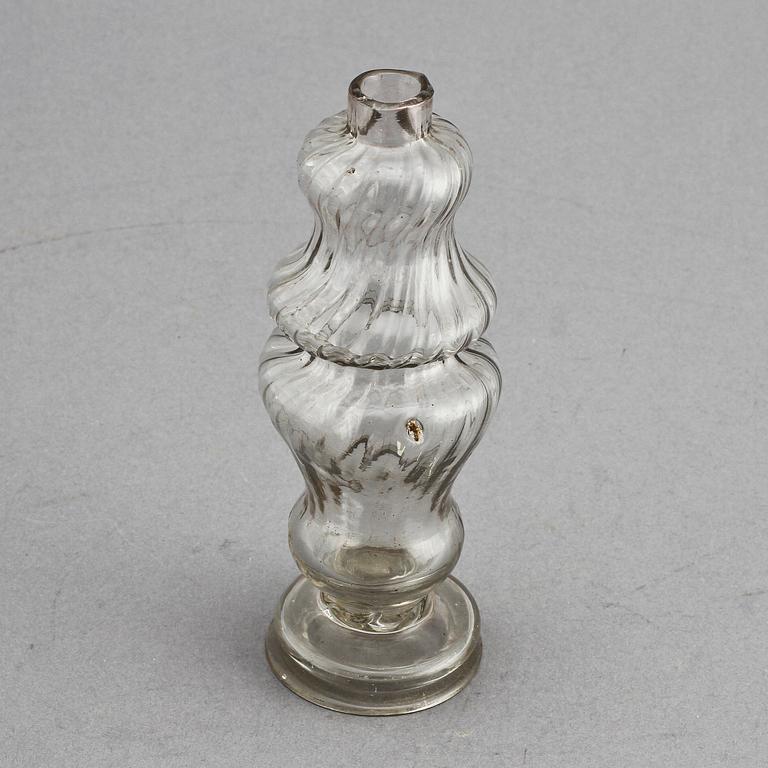 VINÄGERFLASKA/SOCKERRUSKA, glas, 1700-talets andra hälft.