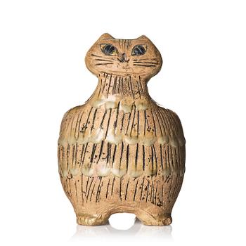 121. Lisa Larson, unik skulptur/sparbössa i form av katt, stengods, Gustavsbergs Studio, sannolikt 1950-tal.