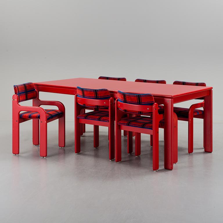 A table and six chairs 'Flamingo' by Eero Aarnio, Asko, Finland.