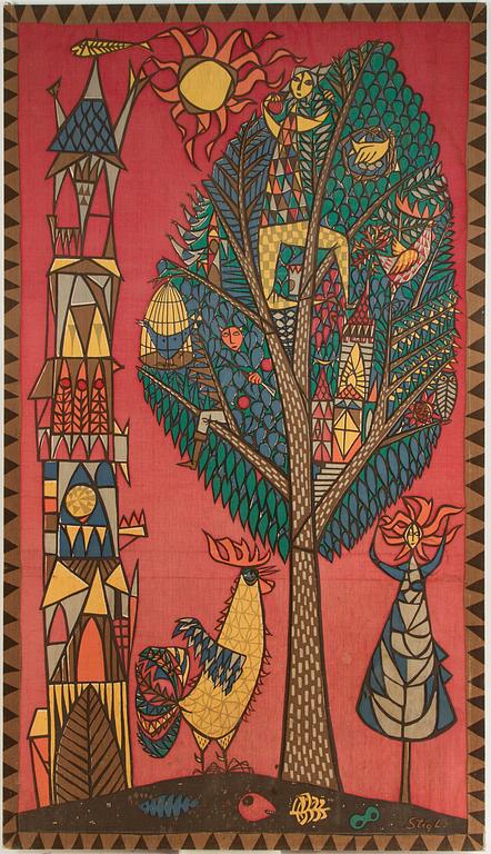 VÄGGBONAD, textil, "Livets Träd", Stig Lindberg, 1900-talets mitt.