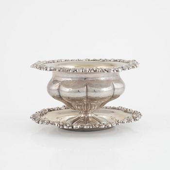 A Swedish Silver Sauce Bowl with Dish, mark of Lars Larson & Co, Gothenburg 1856.