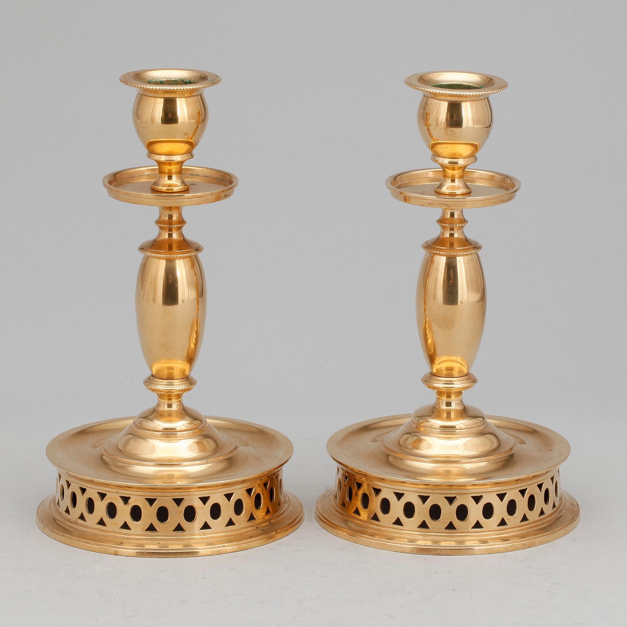 LJUSTAKAR, mässing, ett par, barockstil,  Keyser & co, Vesterås, 1900-tal.