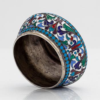 A cloisonné enamel silver gilt salt cellar,  Moscow 1895. Unclear maker's mark.