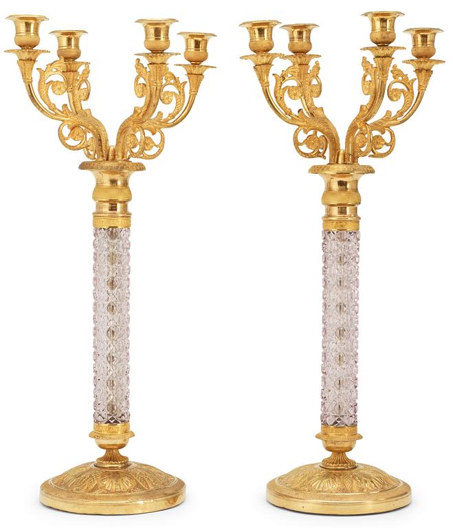 KANDELABRAR, för fyra ljus, ett par. Moskva, 1830-tal.