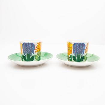 Stig Lindberg, Coffee cups with saucers, 12 pcs, + 2 saucers, "Tahiti", Gustavsberg, 1970s.