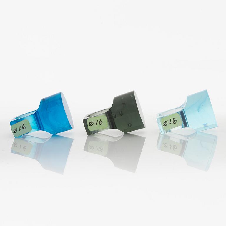 Siv Lagerström, three acrylic plastic rings, 1970s.