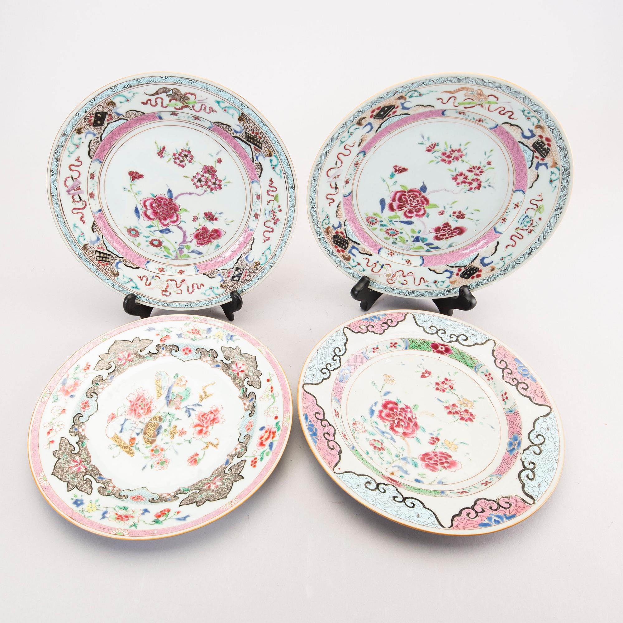 A set of four different Qing Dynsaty porcelain plates.