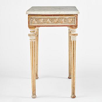 A late Gustavian carved giltwood and marble console table, attributed to P- Ljung (royal ornament carver 1788-1819).