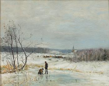 Olof Hermelin, Winter landscape with figures on ice.