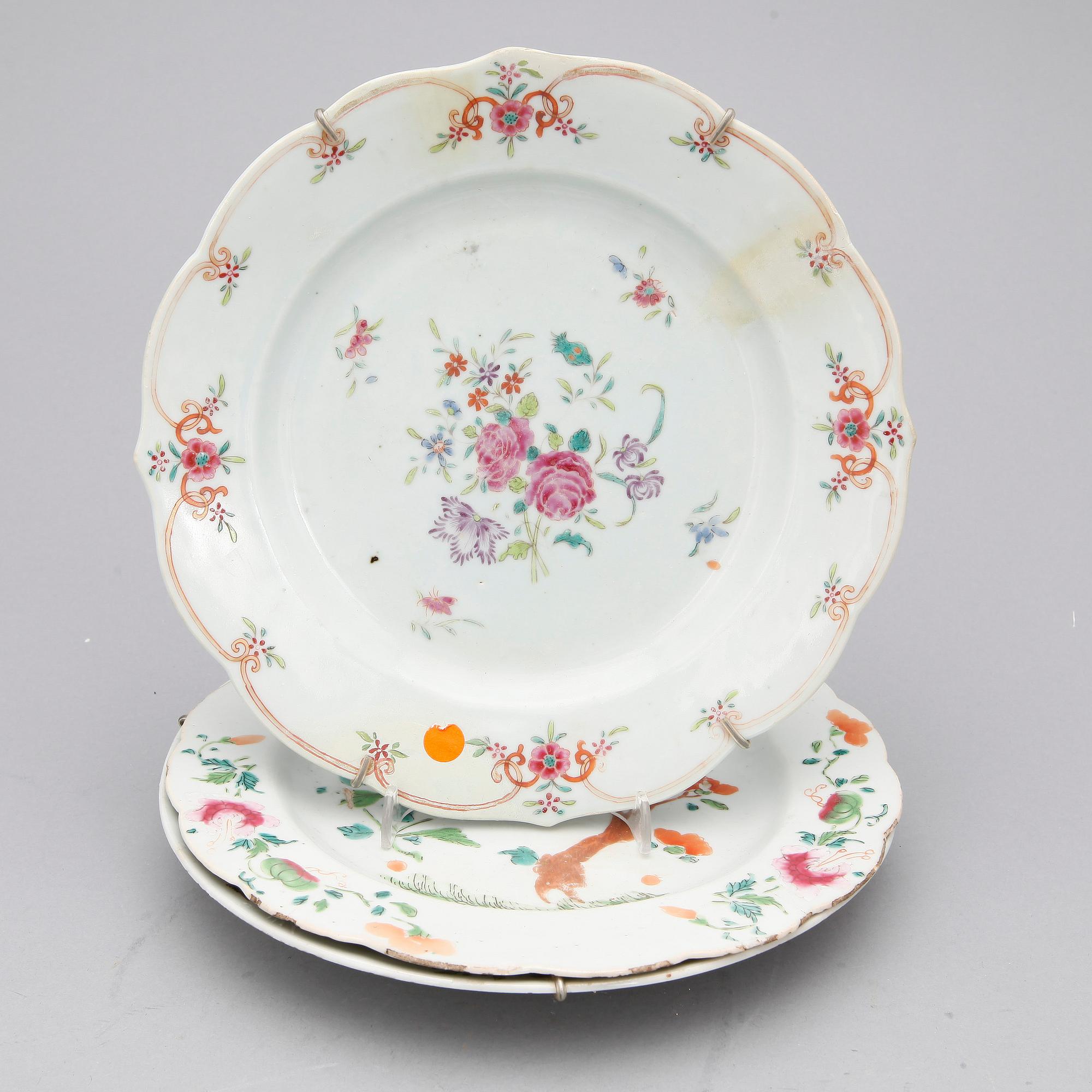 TALLRIKAR, 3 st, 1700-tal, Kina.