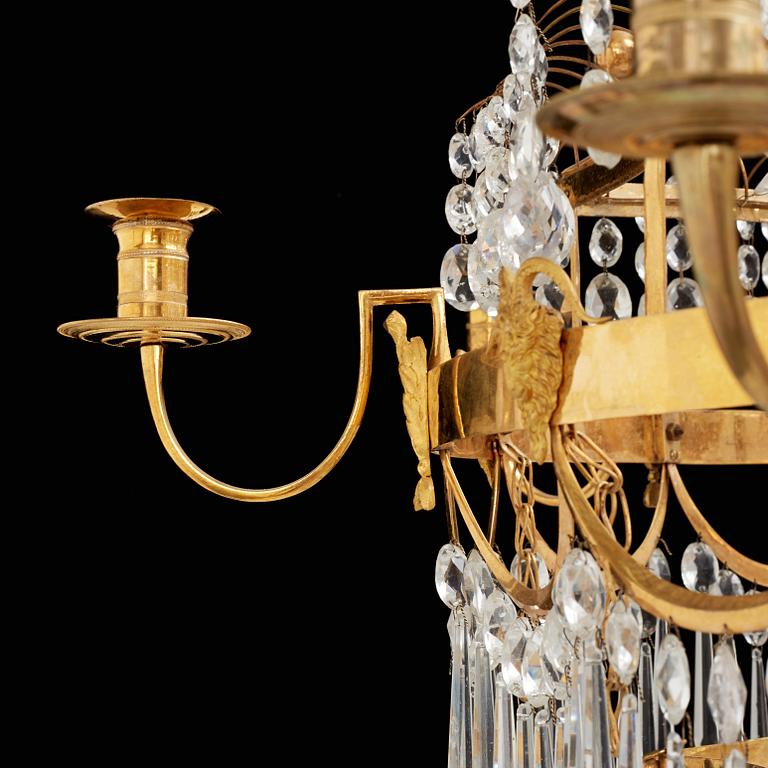 A Swedish late Gustavian circa 1800 eight-light chandelier attributed to Carl Henrik Brolin (1765-1832).