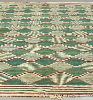 Barbro Nilsson, A CARPET, "Grönspättan" ("Spättan grön"), flat weave, ca 274 x 230,5 cm, signed AB MMF BN.