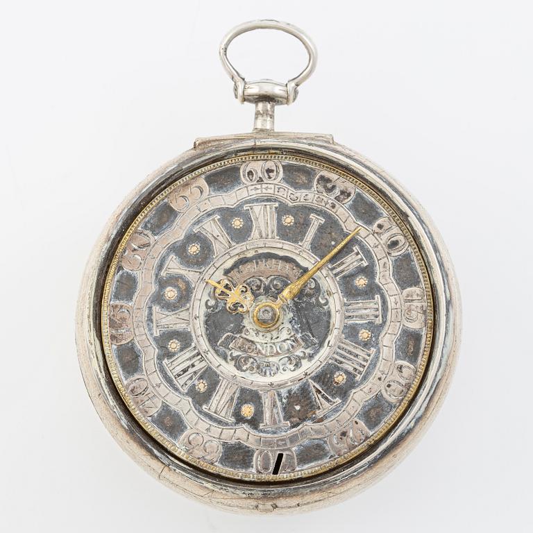 A silver double-case pocket watch by Robert Markham (watchmaker in London c 1725).