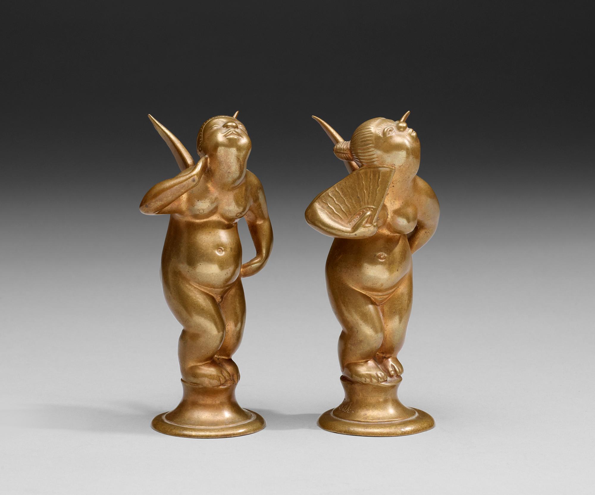 A pair of Nils Fougstedt bronze sculptures, foundry Otto Meyer, 1920's.