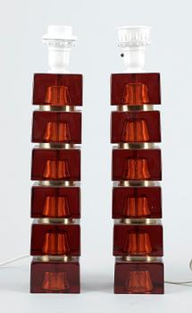 BORDSLAMPOR, ett par, glas, 1970-tal.