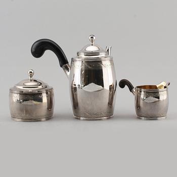 KAFFESERVIS, 3 delar, silver, JM Lind, Danmark 1925. Vikt ca  965 g.