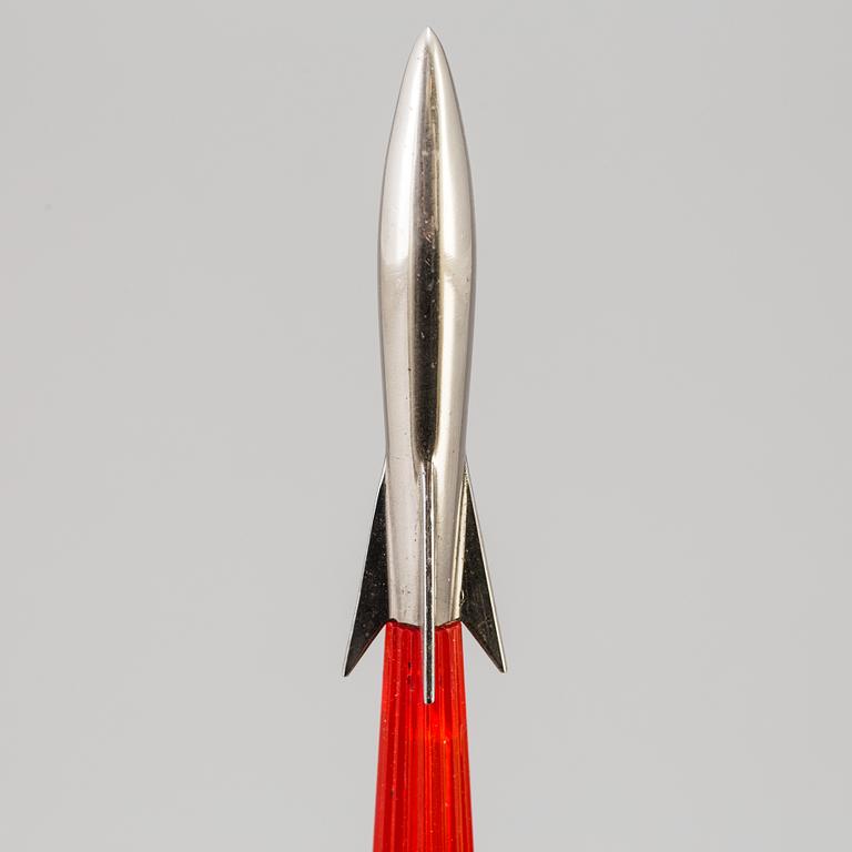 Soviet perspex table lamp with a rocket Finial, depicting Yri Gagarin's trip in space, the base showing Soviet symbols.