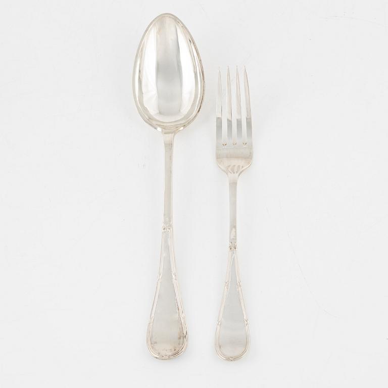 Bestick, 14 st, silver, modell "Rosett", B Erlandsson, Kristianstad 1901.